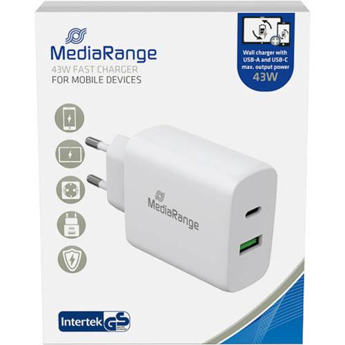 Photo de Adaptateur secteur USB-A / USB-C - Blanc - MediaRange